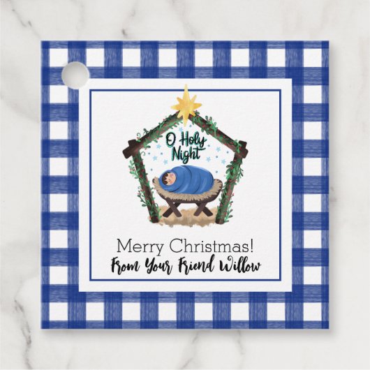 水色ブループレイド出生チャイルドギフトラベル フェイバータグ (正面)