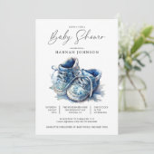 水色ブルーベビーシューズボーイベビーシャワー 招待状 (スタンド正面)