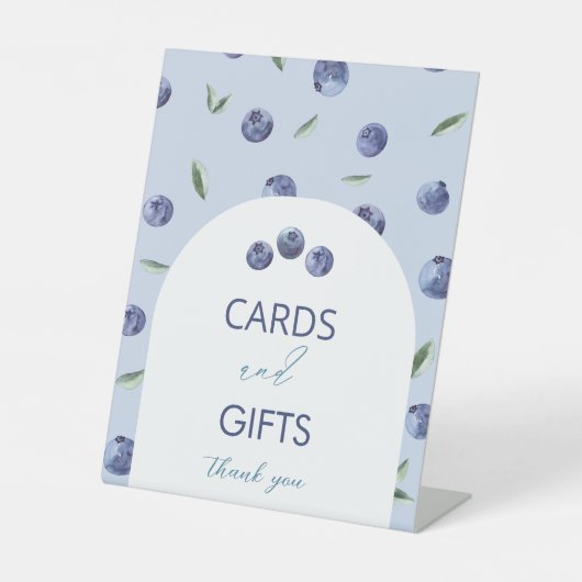 水色ブルーベリエレガントーベビーシャワーカードと 台座サイン (正面)