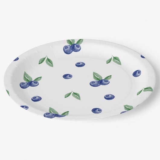 水色ブルーベリーベリーの甘い誕生日 ペーパープレート (アングル)