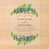 水色ブルーベリー青いボタニ結婚ーズ アクリル招待状 (正面)