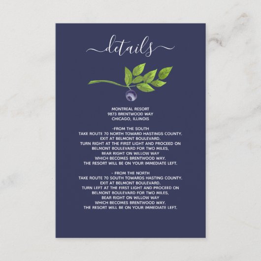 水色ブルーベリー青いボタニ結婚ーズ エンクロージャーカード (正面)