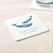 水色ブルーホエー結婚ル スクエアペーパーコースター (アングル)
