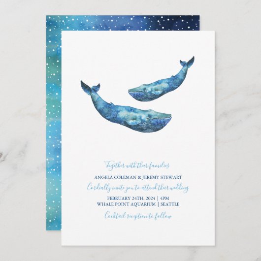 水色ブルーホエー結婚ル 招待状 (正面/裏面)