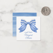 水色ブルーボウストライプのギフトエンクロージャ ノートカード (正面/裏面インサイチュ)