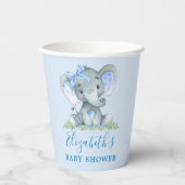 水色ブルーボウゾウ赤ちゃんシャワー 紙コップ (正面)