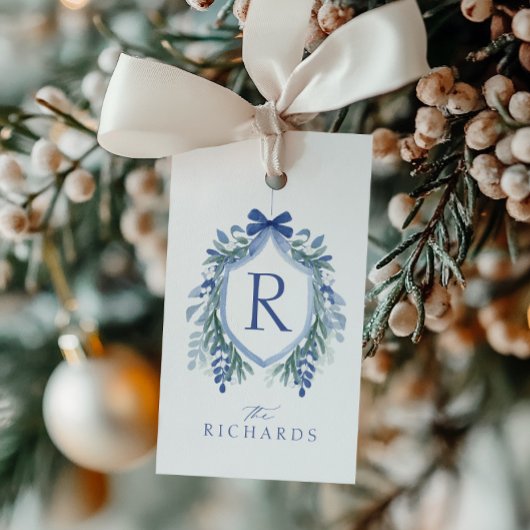 水色ブルーボウ冬の緑のクレストギフトラベル ギフトタグ