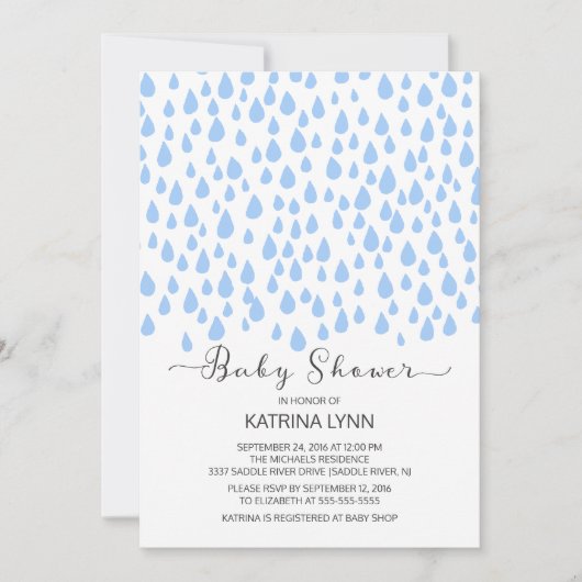 水色ブルーレインドロップボーイズベビーシャワー 招待状 (正面)