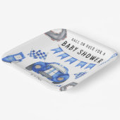 水色ブルーレースカーベビーシャワー ペーパープレート (傾斜あり)