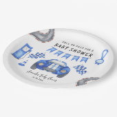 水色ブルーレースカーベビーシャワー ペーパープレート (アングル)