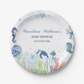 水色ブルー海のベビーシャワーの下 ペーパープレート (正面)