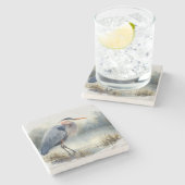 水色ブルー素晴らしヘロン鳥野獣自然 ストーンコースター (横)