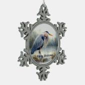 水色ブルー素晴らしヘロン鳥野獣自然 スノーフレークピューターオーナメント (左)