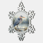 水色ブルー素晴らしヘロン鳥野獣自然 スノーフレークピューターオーナメント (右)