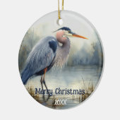 水色ブルー素晴らしヘロン鳥野獣自然 セラミックオーナメント (左)