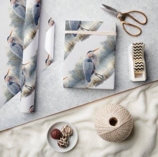 水色ブルー素晴らしヘロン鳥野獣自然 ラッピングペーパー (クラフト)