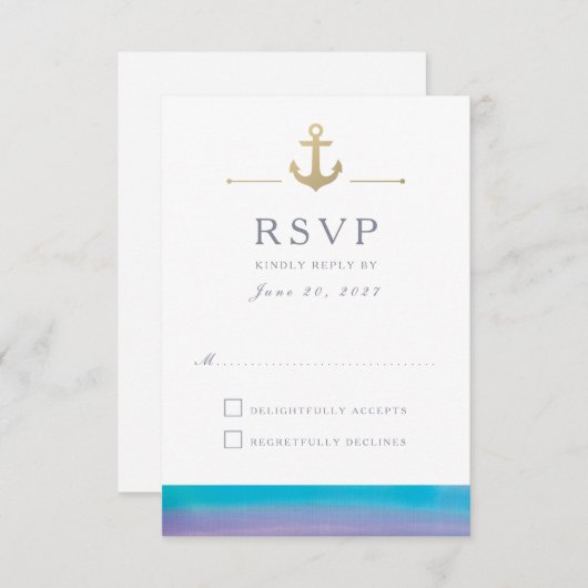 水色ブルー航海のホワイトレスポンスRSVPカード 出欠カード (正面/裏面)