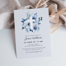 水色ブルー花模様バプテスマの招待