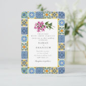 水色ブーゲンビリーアブルー結婚タイル 招待状 (スタンド正面)