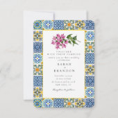 水色ブーゲンビリーアブルー結婚タイル 招待状 (正面)