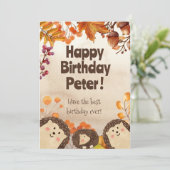 水色ヘッジホッグハッピーバースデーグリーティングカード 招待状 (スタンド正面)