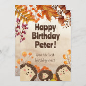 水色ヘッジホッグハッピーバースデーグリーティングカード 招待状 (正面/裏面)