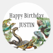 水色ヘビ誕生日爬虫類 ラウンドシール (正面)