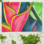 水色ヘリコニア熱帯花 キッチンタオル (折り畳み)