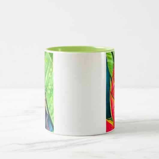 水色ヘリコニア熱帯花 ツートーンマグカップ (中央)