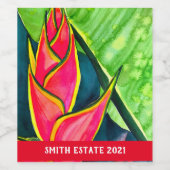 水色ヘリコニア熱帯花 ワインラベル (シングルラベル)