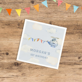 水色ヘリコプターキュートウルフファースト誕生日 スタンダードカクテルナプキン