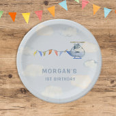 水色ヘリコプターキュートウルフファースト誕生日 ペーパープレート