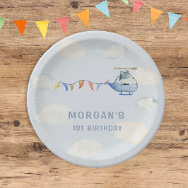 水色ヘリコプターキュートウルフファースト誕生日 ペーパープレート