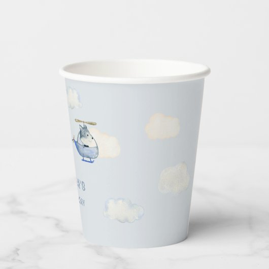 水色ヘリコプターキュートウルフファースト誕生日 紙コップ (裏面)