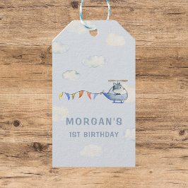 水色ヘリコプターブルー最初の誕生日の好意 ギフトタグ
