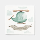 水色ヘリコプタ誕生日 | かわいい子供たちパーティー スタンダードカクテルナプキン (正面)