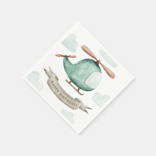 水色ヘリコプタ誕生日 | かわいい子供たちパーティー スタンダードカクテルナプキン (角)