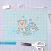 水色ベビーブルーテディベア車ブロック 薄葉紙 (クラフト)