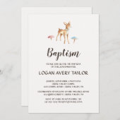 水色ベビー鹿とキノコ洗礼 招待状 (正面/裏面)
