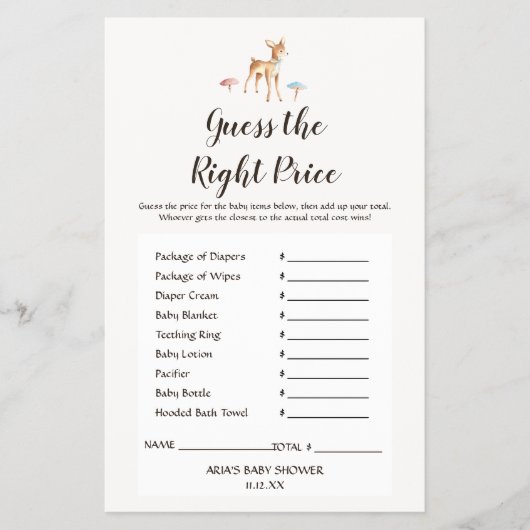 水色ベビー鹿は正しい価格ゲームを推測 チラシ (正面)