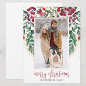 水色ベリーエバーグリーンメリークリスマスホリデー シーズンカード (正面/裏面)