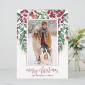 水色ベリーエバーグリーンメリークリスマスホリデー シーズンカード (スタンド正面)