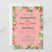 水色ベリー甘い最初の女の子の誕生日の写真 招待状 (正面)