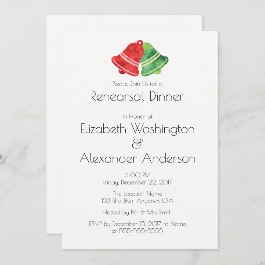 水色ベルクリスマスリハ結婚ーサルディナー 招待状 (正面/裏面)