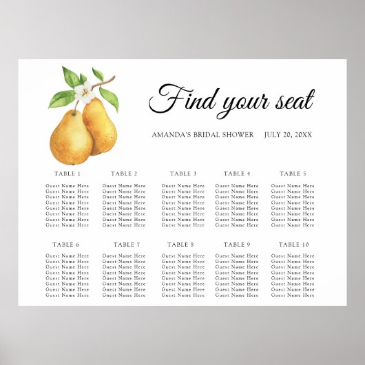 水色ペアの梨結婚の座席表 ポスター (正面)