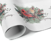 水色ペア深紅色クリスマスデザイン ラッピングペーパー (ロールコーナー)