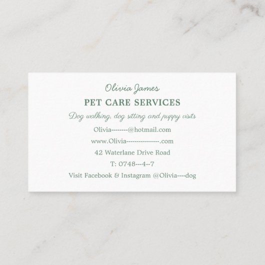 水色ペットケアドッグビジネスカード 名刺 (裏面)
