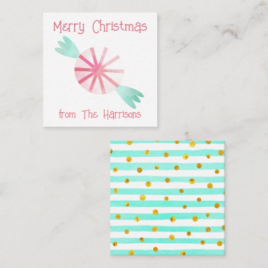 水色ペパーミントクリスマスギフトエンクロージャー ノートカード (正面/裏面)