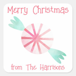 水色ペパーミントクリスマスギフトシール スクエアシール