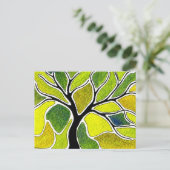 水色ペンとインクツリー – 黄色の緑 ポストカード (スタンド正面)